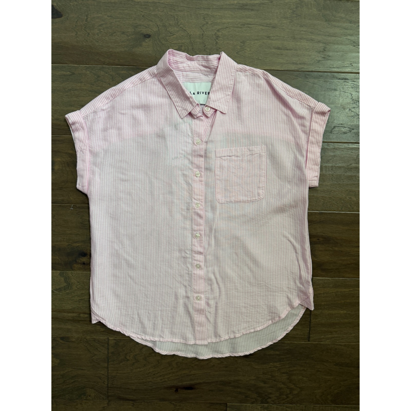 Nwt Lola River Nyc Pink White Striped Tencel Button Down Shirt Small